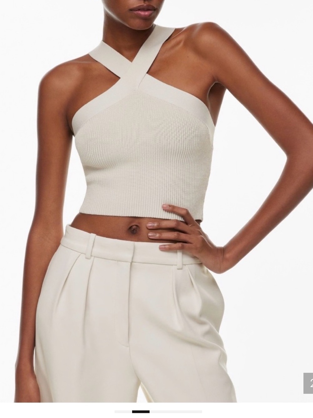 Aritzia Babaton Sculpt Knit Criss-Cross Halter Crop Top